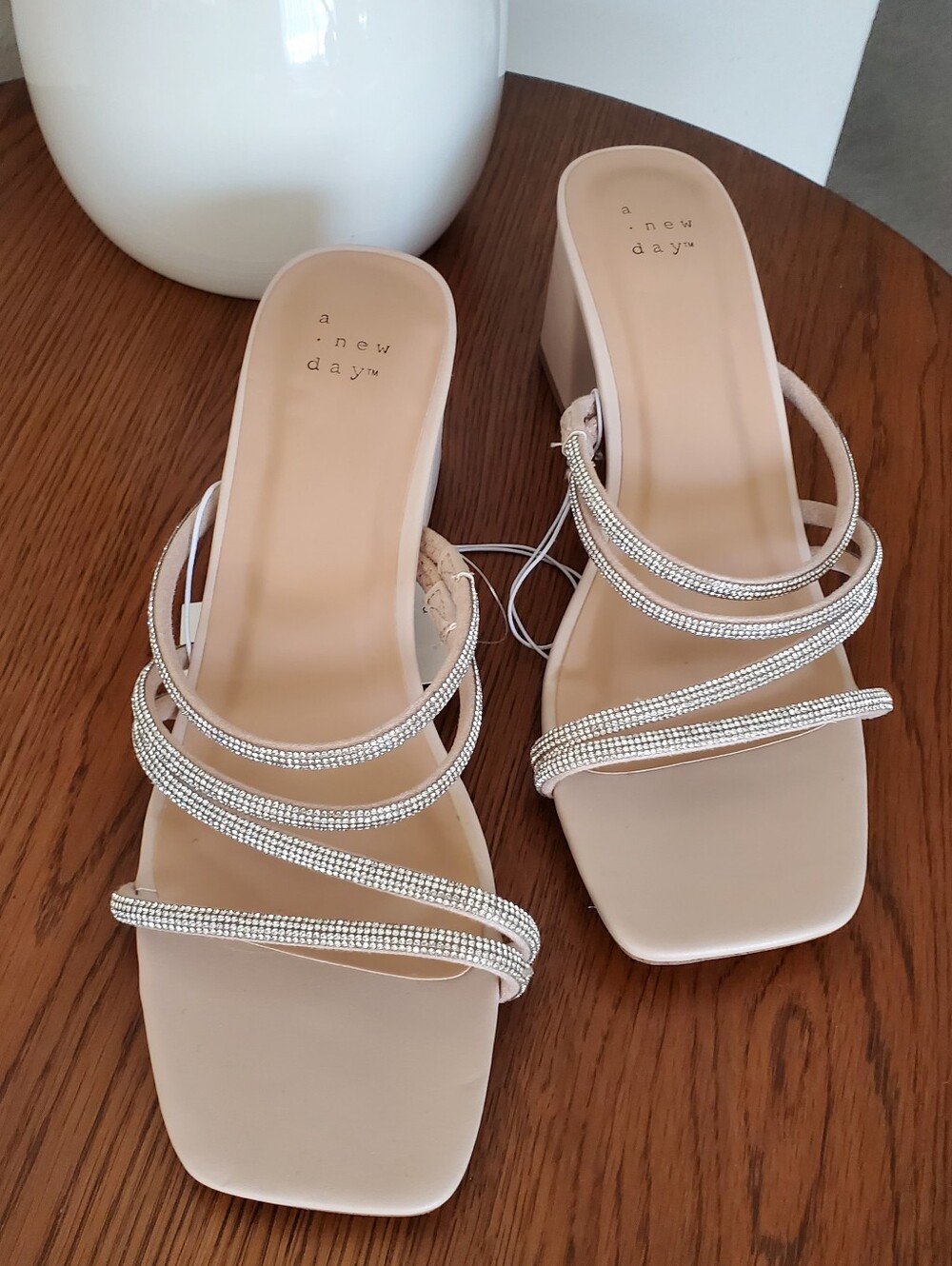 a new day Nude Rhinestone Block Heel Sandals